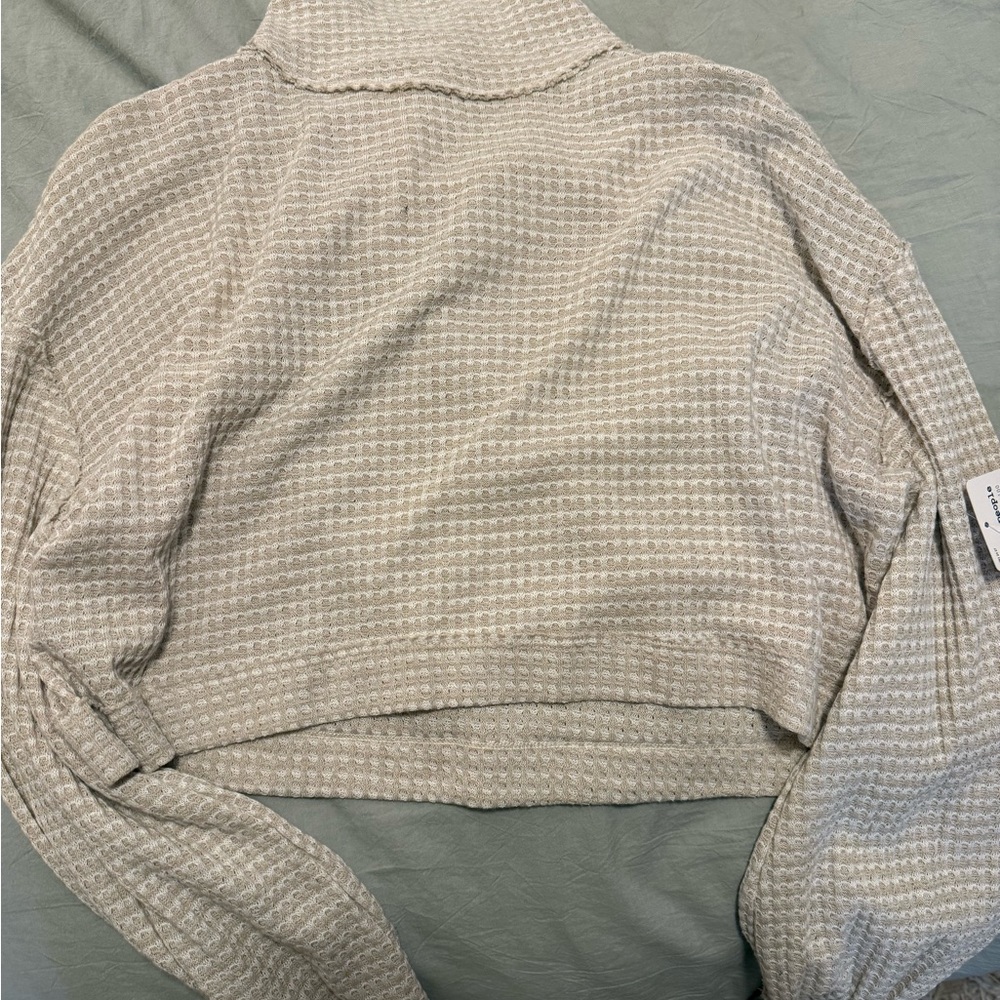 Free People Beige Waffle Knit Sweater